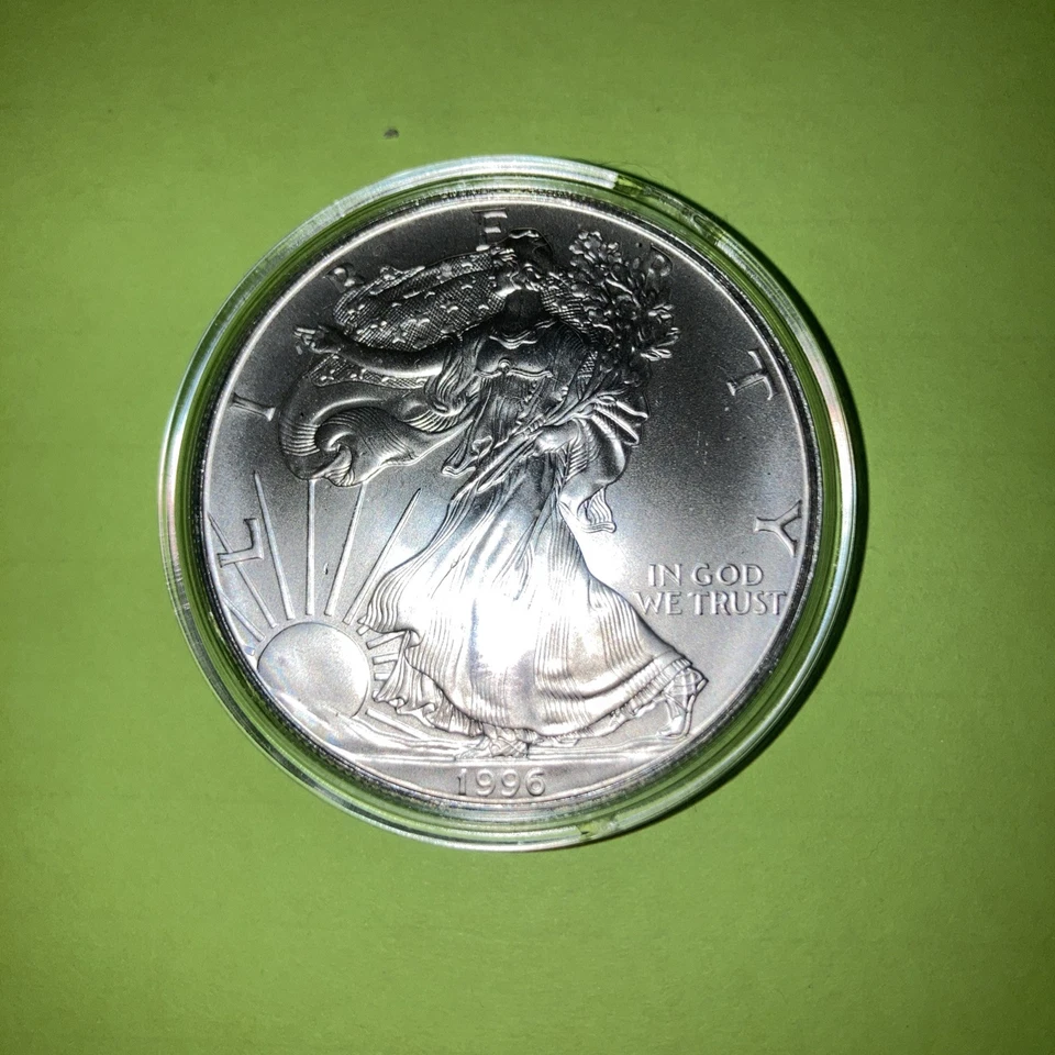 1996 1 oz American Silver Eagle (Brilhante Não Circulado) BU BEAUTY!  KEYDATE!  - Imagem 3 de 4