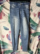 Womens High Waist Stretch Denim Jeggings Light Wash Pull On Skinny Jeans Sz S