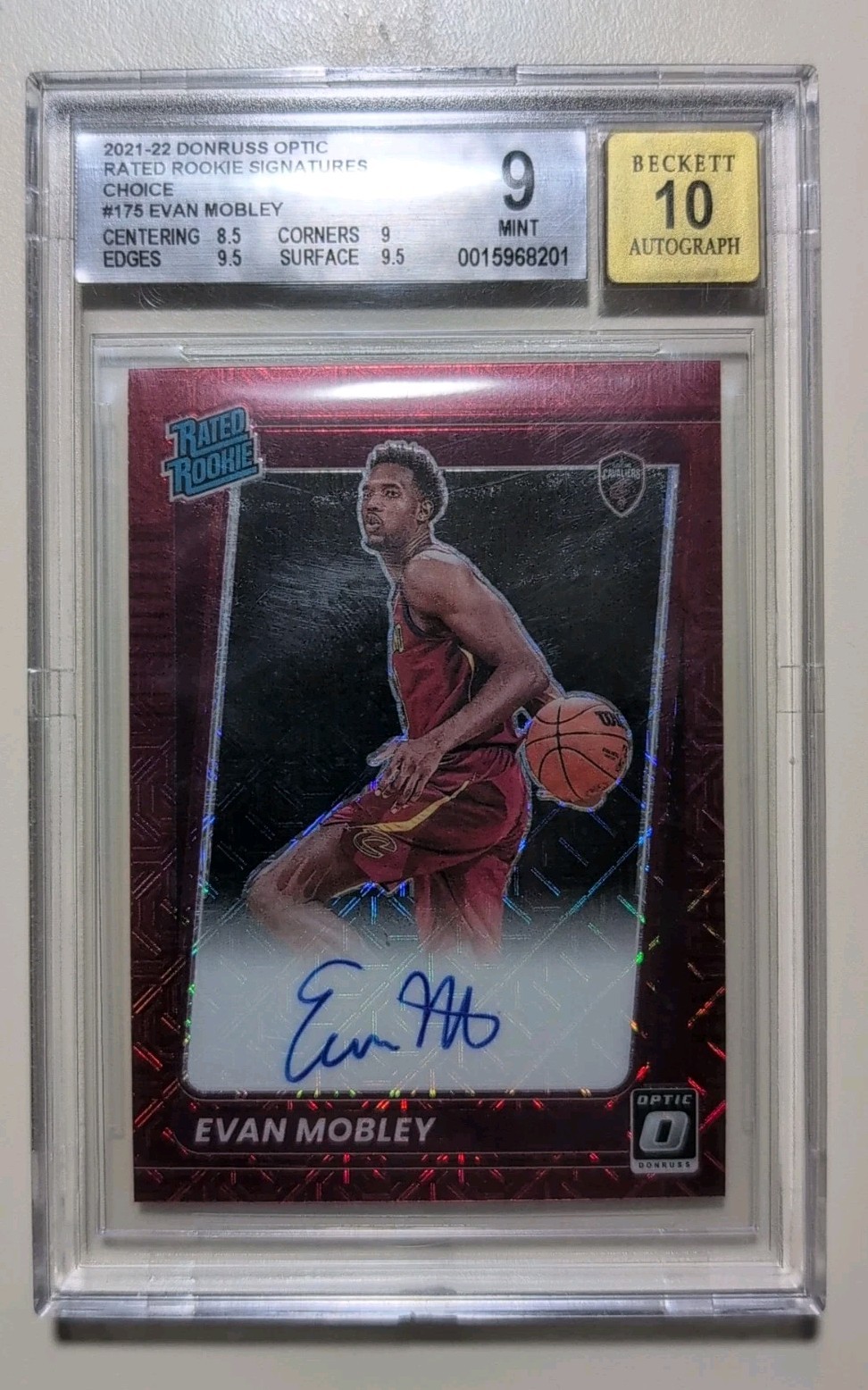 2021-22 Panini Donruss Optic - Rated Rookie Evan Mobley Choice Prizm Auto -BGS 9