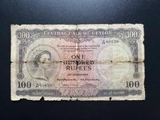 British Ceylon 100 Rupees Banknote 1954 Old Circulated Queen Elizabeth Bill p-53