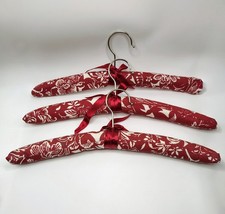 Vintage Burgundy  Cream Floral Padded Satin Bow Hangers Set of 3