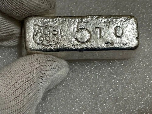 Very Rare! Vintage American Gold & Silver 5 Troy Oz .999 Fine Silver Poured Bar