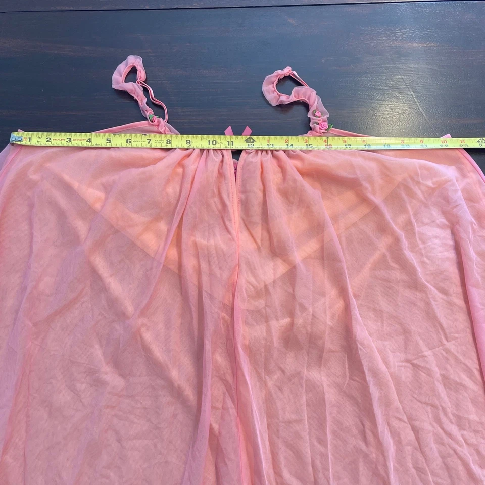 Betsey Johnson Intimates прозрачная оборка кукла ночная рубашка коралловый розовый M Y2K - Изображение 4 из 4