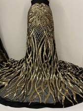 Gold Sequin 4 Way Stretch Mesh Lace Fabric 52" Width Sell by Yard