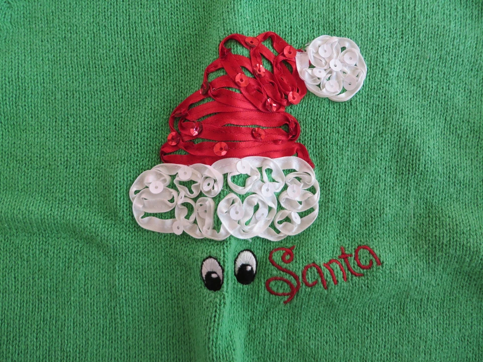 Empress Girls Green Santa Clause Appliqued Holiday Christmas Sweater Sz 6 EUC  - Image 2 of 3