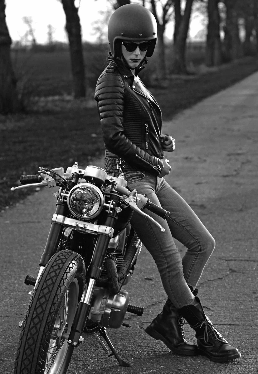 Women s Real Leather Motor Biker Jacket Black Lambskin Rider
