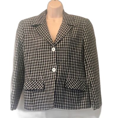 NWT VTG 70s Giorgio Sant Angelo Plaid Linen Blazer Womens 10p Blue White Preppy