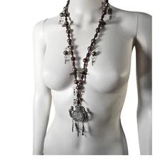 Antique Guatemalan Chachal Silver Coin Necklace Milagro Red 1871-1910 32"