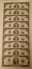 NINE 2013 DALLAS TWO DOLLAR BILL NOTES CONSECUTIVE SERIAL NUMBERS BRAND NEW! — photo 1