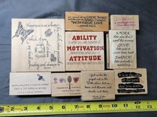 Lot of 9 Rubber Stamp Wood Mounted Used  New Medium-Long Phrases and Sayings