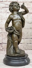 Art Deco Style Statue Sculpture Boy Art Nouveau Style Solid Bronze Signed Decor