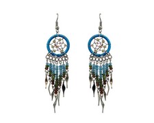 Beaded Dreamcatcher Earrings Long Fringe Boho Dangle Colorful Handmade