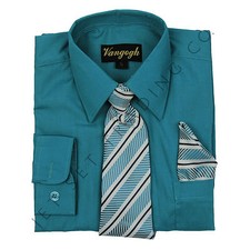 Boys Turquoise Dress Shirt V2000 with Matching Tie  Hankie Long Sleeves 4 to 20
