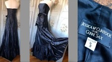 VTG GUNNE SAX JESSICA MCCLINTOCK USA BLACK SATIN STRAPLESS MAXI DRESS GUC 5/6