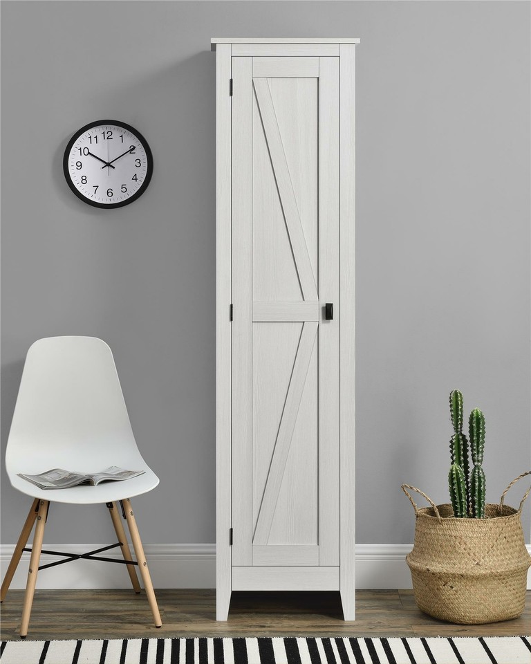 Ivory Wooden Pantry Storage Laundry Closet Organizer Utility