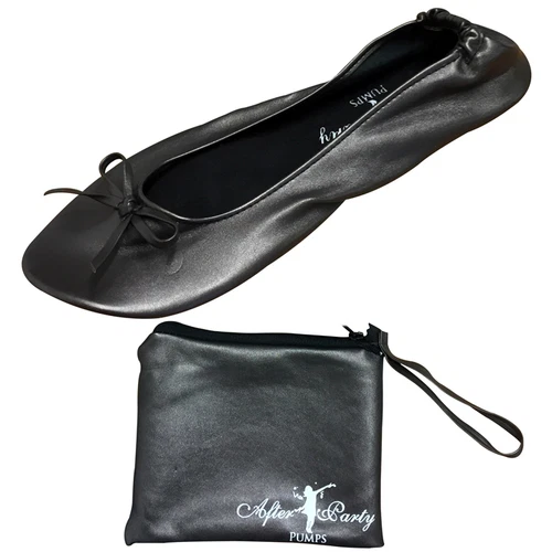 Pewter Dark Grey Metallic Roll Up Flat Pumps Party Shoes Foldable