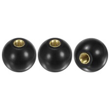 3Pcs Threaded Ball Knobs, M8 30mm Dia. Thermoset Phenolic Brass Handle Black 
