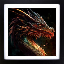 Dragon Digital Art Framed Canvas Wall Art Print Poster Picture, Home Decor