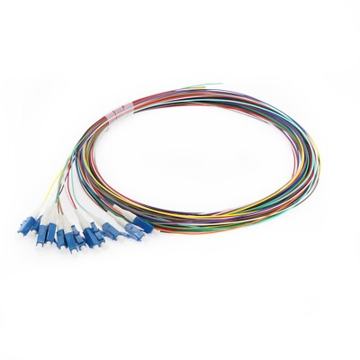12 Fiber Optic Pigtail Singlemode SM LC Unjacketed Multi-Color Cables - 3 Meter