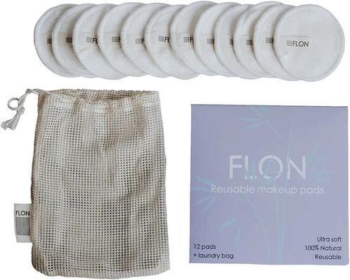Make up Remover Pads Reusable Bamboo Cotton Terry Washable Face Wipe 12pcs + Bag