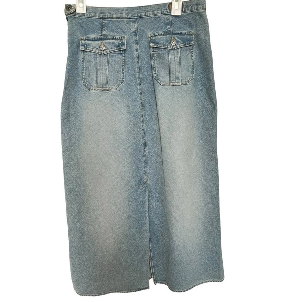 Maxi falda para mujer Liz Claiborne Lizwear talla 10 denim lavado claro abertura trasera azul Foto 2 de 4