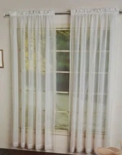 2 Monte Carlo White Rod Pocket Voile Panels (1 Pair) 118" x 108" NIP