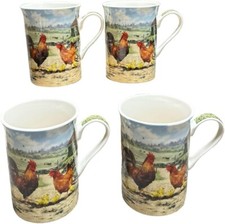 4 Coffee Mugs Farmyard Cockerel Theme 300ml Capacity Tea Cups Chicken Hen