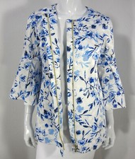 Karl Lagerfeld PARIS NWT Long Sleeve BLAZER Full Zip SZ 2 White Blue Floral