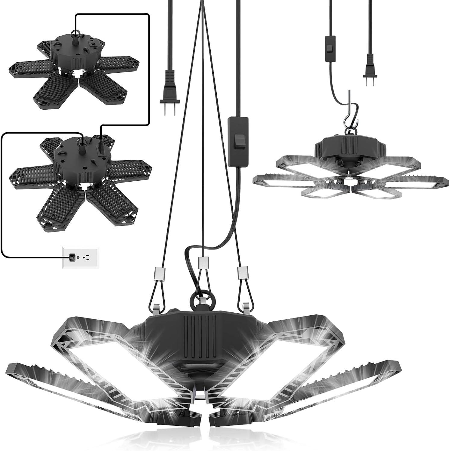 2 Pack Plug in Garage Light, Upgraded 200W 20000LM Linkable LED Shop Light, 6500