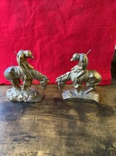 6” Tall Pair Cast Iron Warriors Native American On Horseback Warriors