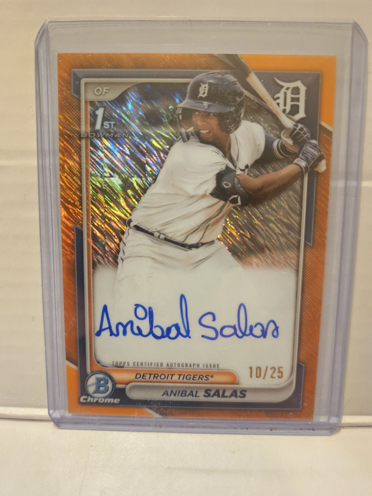 2024 Bowman Chrome Anibal Salas 1st Orange Shimmer Auto 10/25 Tigers