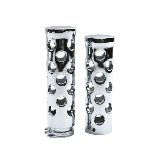 Chrome 1" Round Hole Handlebar Hand Grips for Harley Honda Kawasaki Cruiser XL - Picture 3 of 6