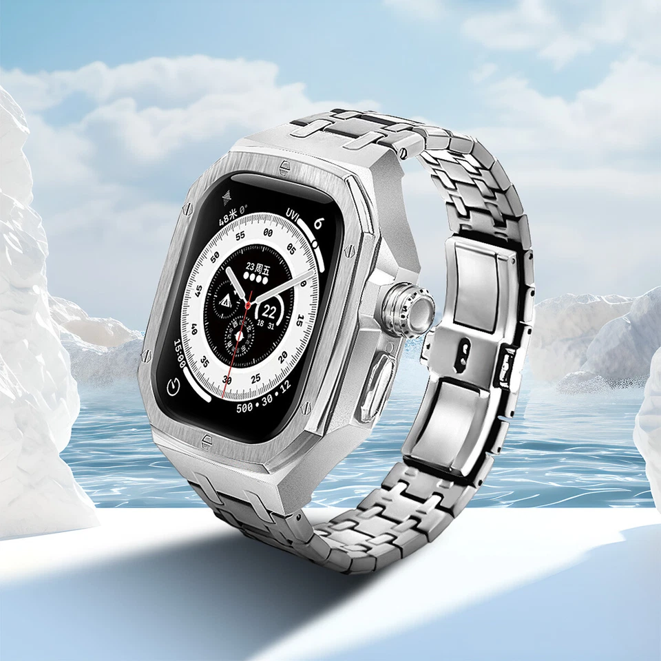 Caixa de aço inoxidável pulseira de metal para Apple Watch Ultra 2/3 49 mm pulseira de silicone - Imagem 2 de 4