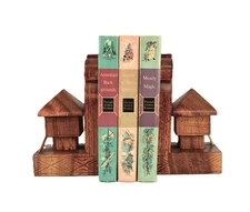 Hand Carved Tiki Hut Bookends, Polynesian Tropical Palms