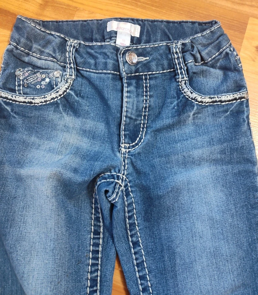 Pantalones de mezclilla para niñas talla 10 lentejuelas bolsillos brillantes cintura ajustable hilaración rectos Foto 3 de 4