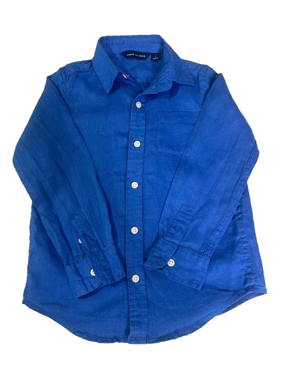 janie and jack dress shirt Janie and Jack Blue Long Sleeve Shirt Boy 4t 100% Linen