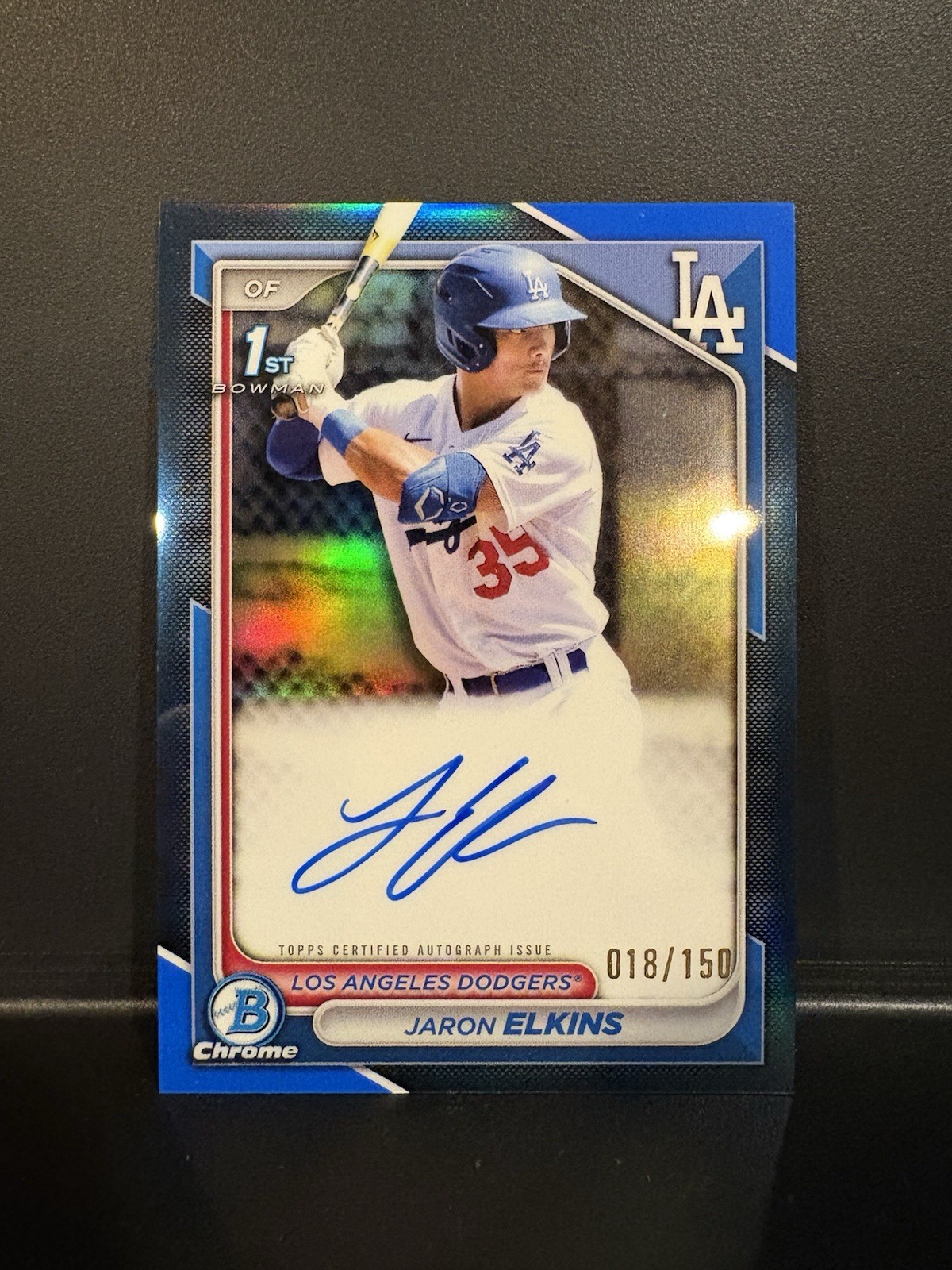 2024 Bowman Chrome Jaron Elkins True Blue Refractor 1st Auto /150 Dodgers