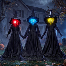 Halloween Witch Decorations Outdoor Yard Stakes 3 Pack, 4.2 FT Multicolored Ligh
