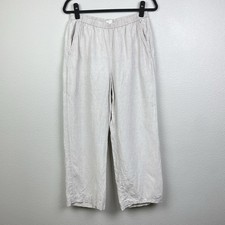 Eileen Fisher Women's Small 100 Organic Linen Beige Straight Leg Pants Ankle Ca