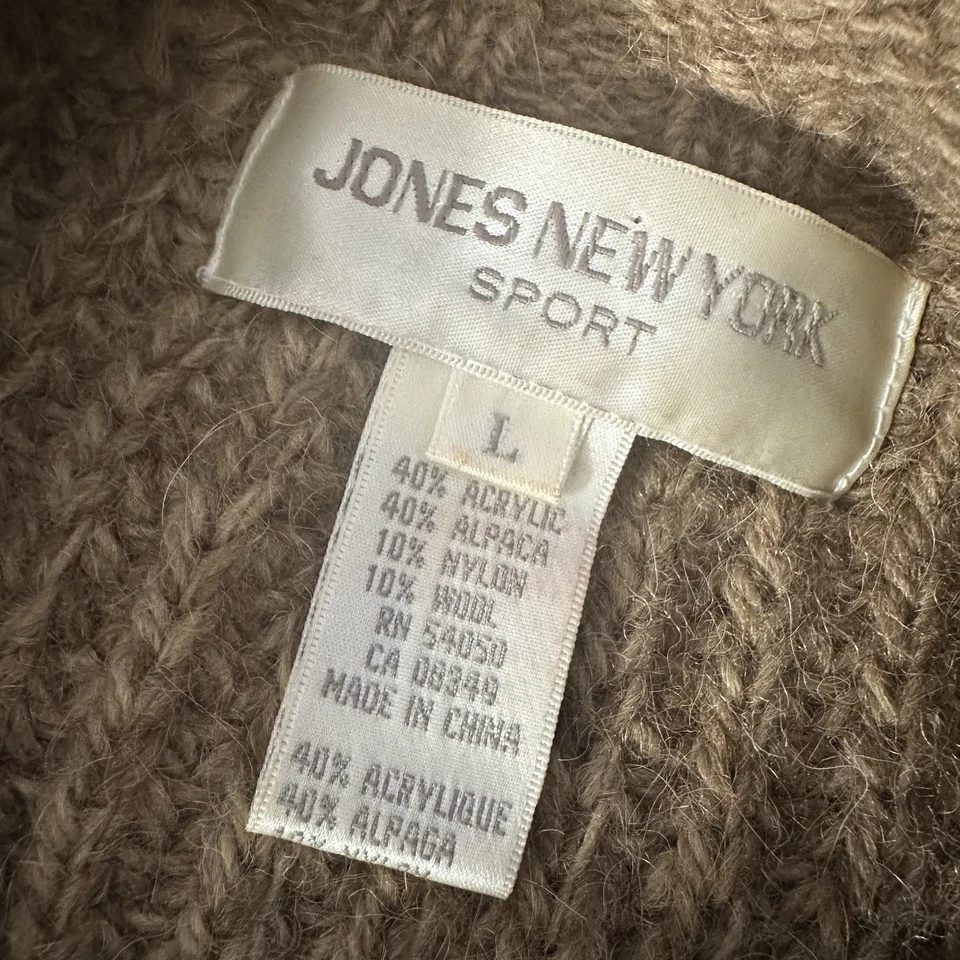 Suéter Jones New York De Colección Marrón Pescador Mezcla de Lana de Alpaca Grueso Cuello Redondo L Foto 4 de 4