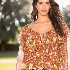 Free People Say It To Me S Ruffle Floral Bodysuit Red Sienna Boho NWOT 78