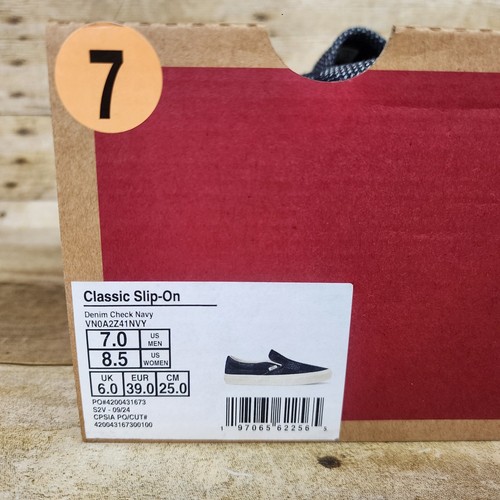 New Vans Classic Slip-On Denim Check Navy Mens 7 Womens 8.5 Sneakers Checkered - Picture 9 of 10