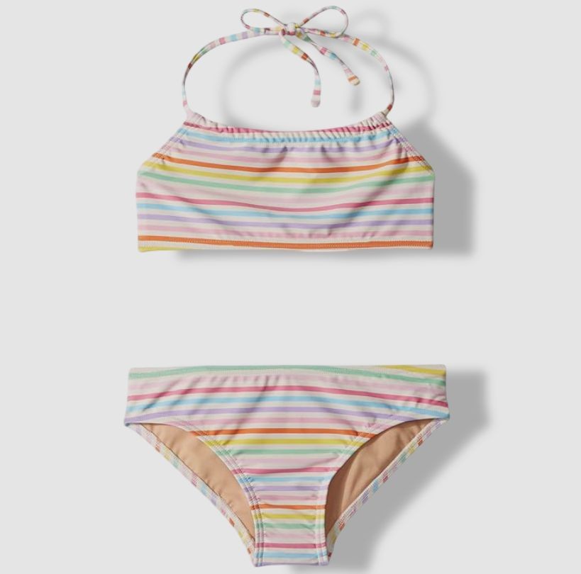 Toobydoo Kid's Girl's Ivory Striped Two-Piece Bikini Swim Set Swimwear Size 9-10