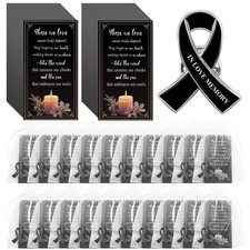 60 Pack Memorial Ribbon Pins with Card  Organza Bag   Funeral Favors for Gue...