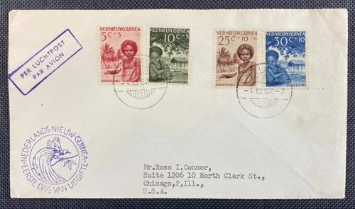 1957 Dutch East Indies Netherlands Nieu New Guinea Child Welfare Kinderzorg FDC
