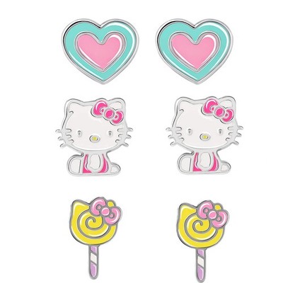 Sanrio Hello Kitty Stud Earrings Set 3-Piece - Hello Kitty Earrings Three Sets o