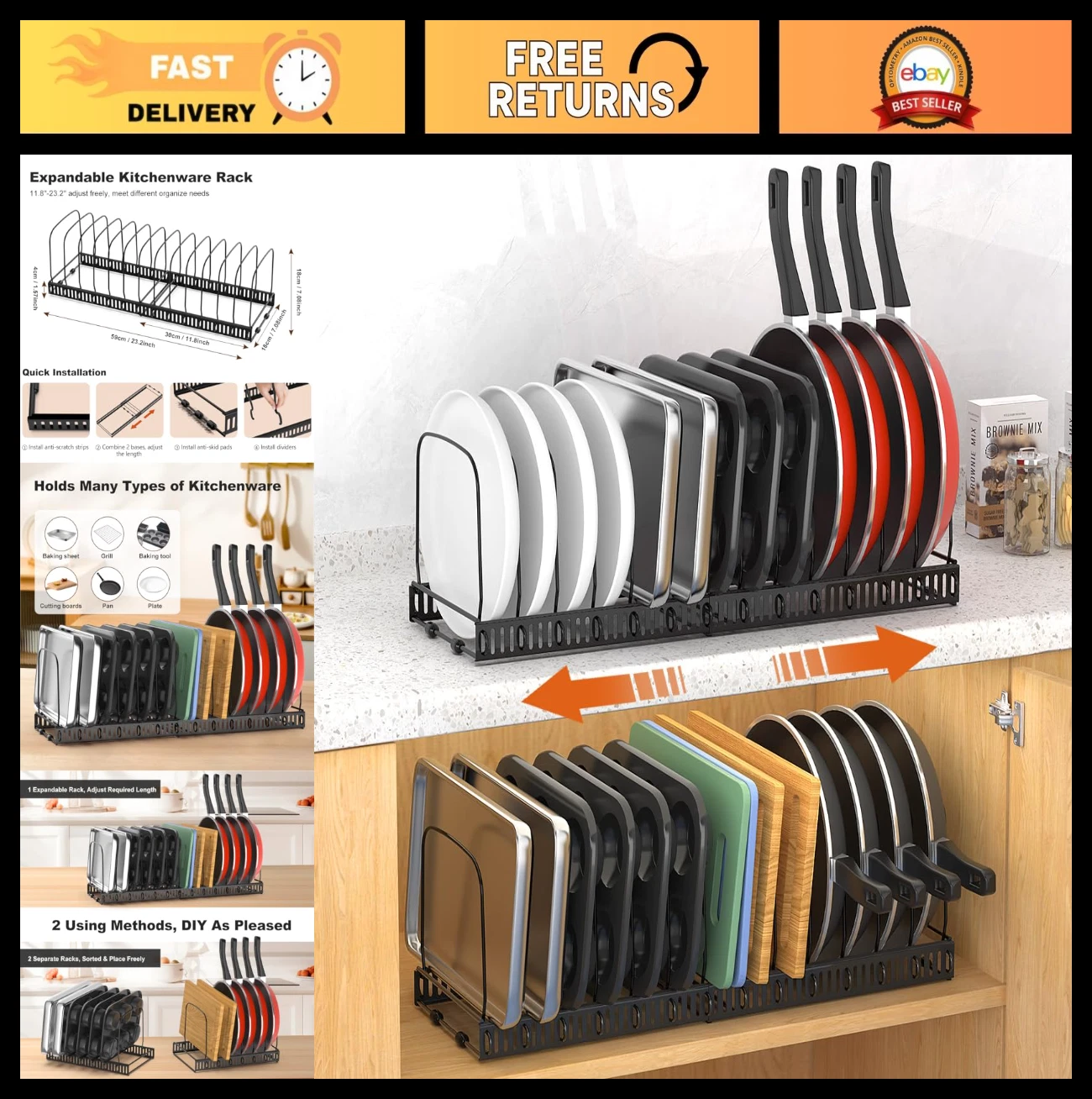 Expandable Baking Sheet Organizer with Adjustable Dividers - 2 Pack, Black