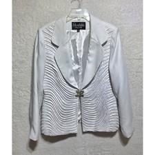 Moshita Couture Women's White Embellished Shawl Collar Blazer Jacket Size 14