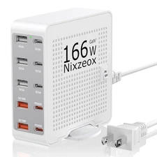 166W GaN 10-Port USB C Charging Station PD20W QC18W Fast Charging Wall Charge...