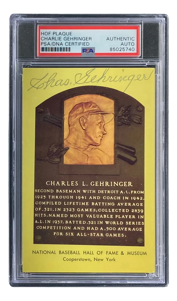 Charlie Gehringer Signed 4x6 Detroit Tigers HOF Plaque Card PSA/DNA 85025740 - Image 4 of 4